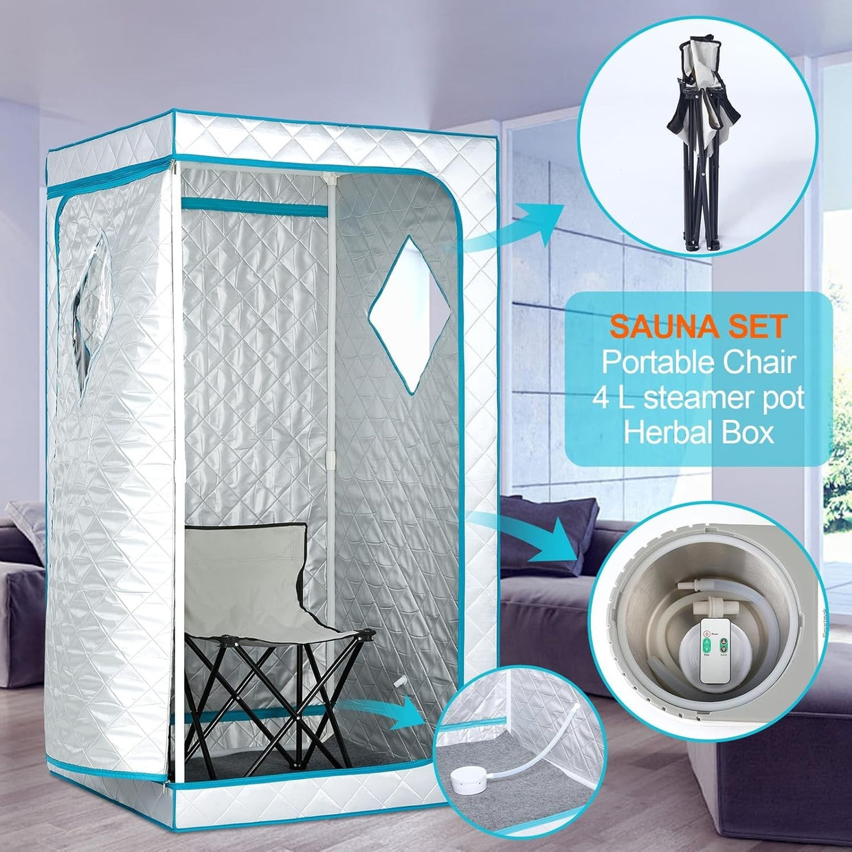 Full Size Portable Steam Sauna Home Spa 4L 1600W Fast Heat Detox Tent Chair - Kwikley