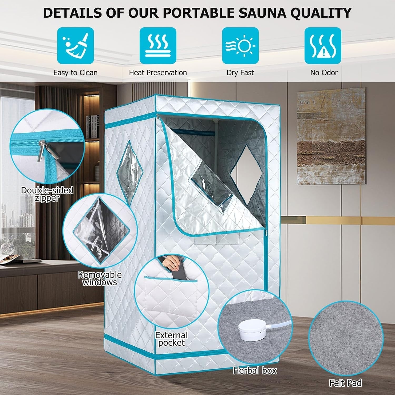 Full Size Portable Steam Sauna Home Spa 4L 1600W Fast Heat Detox Tent Chair - Kwikley