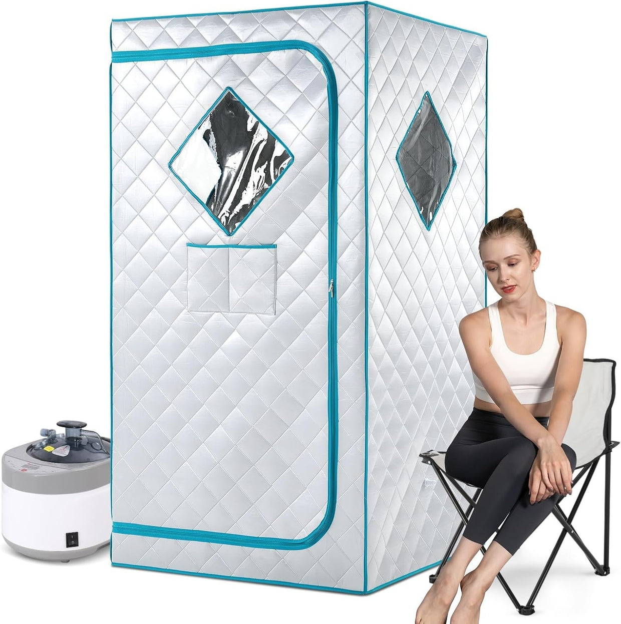 Full Size Portable Steam Sauna Home Spa 4L 1600W Fast Heat Detox Tent Chair - Kwikley