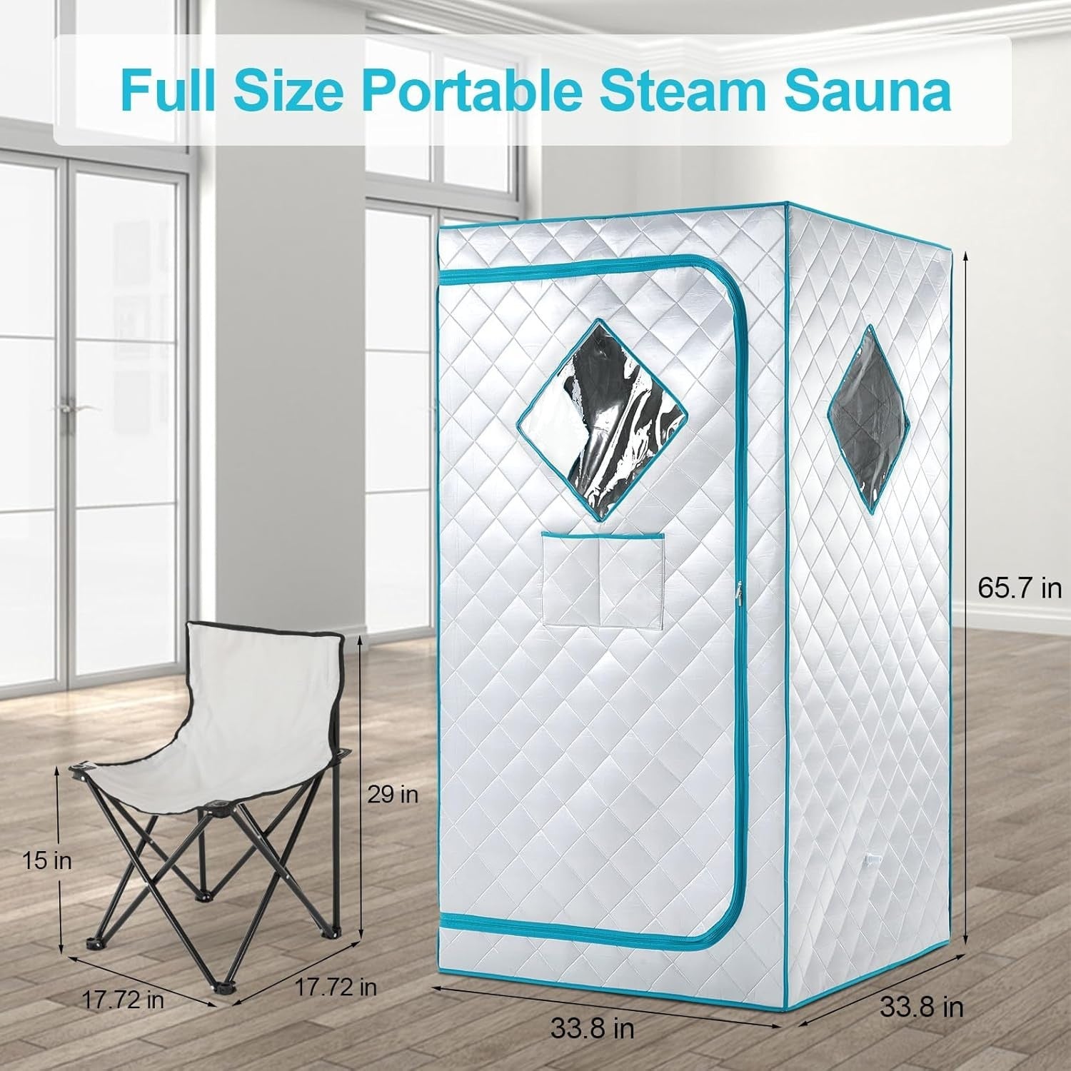 Full Size Portable Steam Sauna Home Spa 4L 1600W Fast Heat Detox Tent Chair - Kwikley