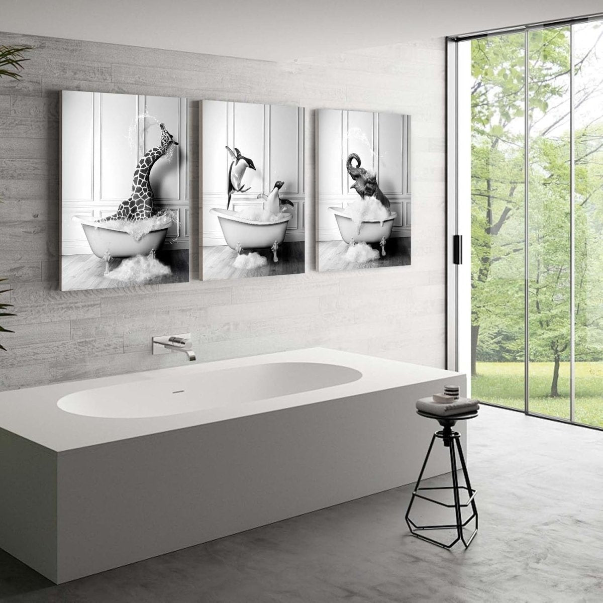 Funny Animal Bathroom Wall Art Set 3 Black White 12x16in - Kwikley