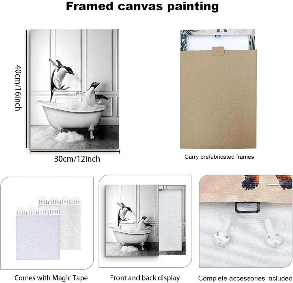 Funny Animal Bathroom Wall Art Set 3 Black White 12x16in - Kwikley