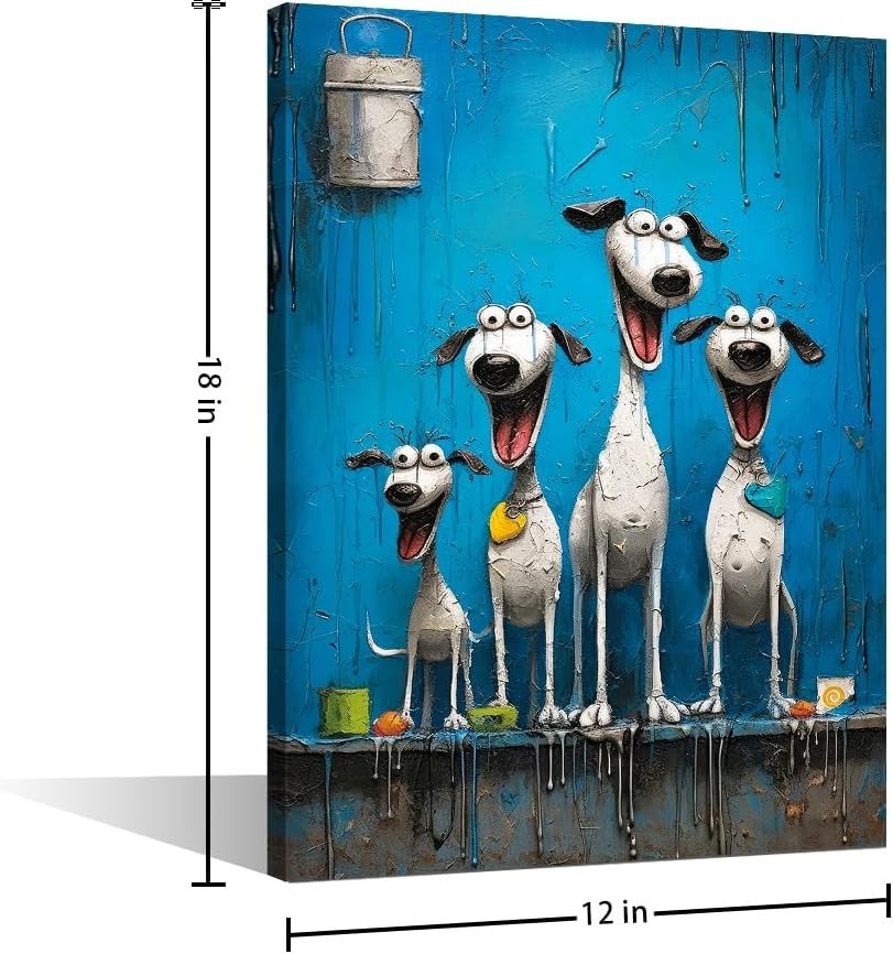 Funny Dog Bathroom Wall Art 12x18 Framed Canvas Humour Print - Kwikley