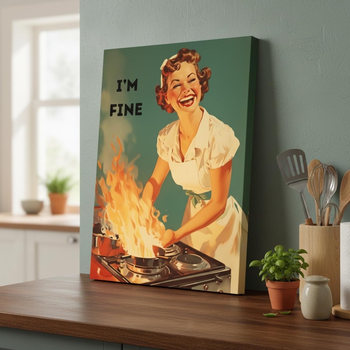 Funny Kitchen Wall Art Vintage 50s Poster Framed 12x16in - Kwikley