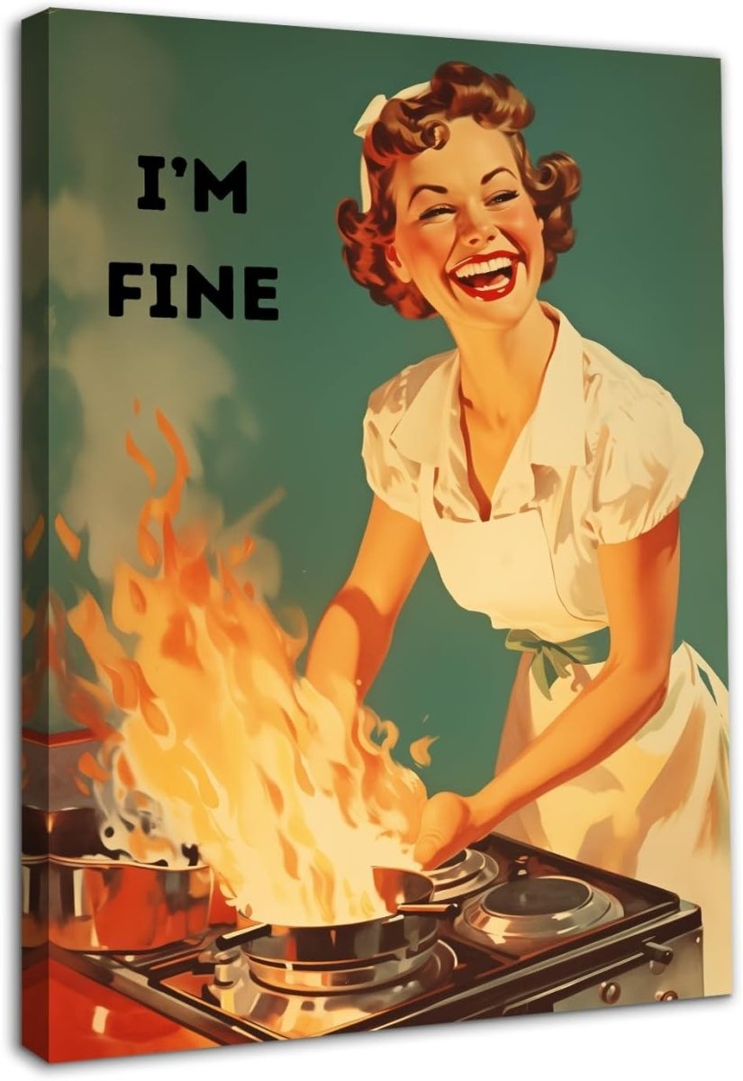 Funny Kitchen Wall Art Vintage 50s Poster Framed 12x16in - Kwikley