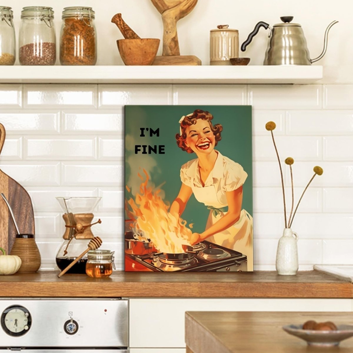 Funny Kitchen Wall Art Vintage 50s Poster Framed 12x16in - Kwikley