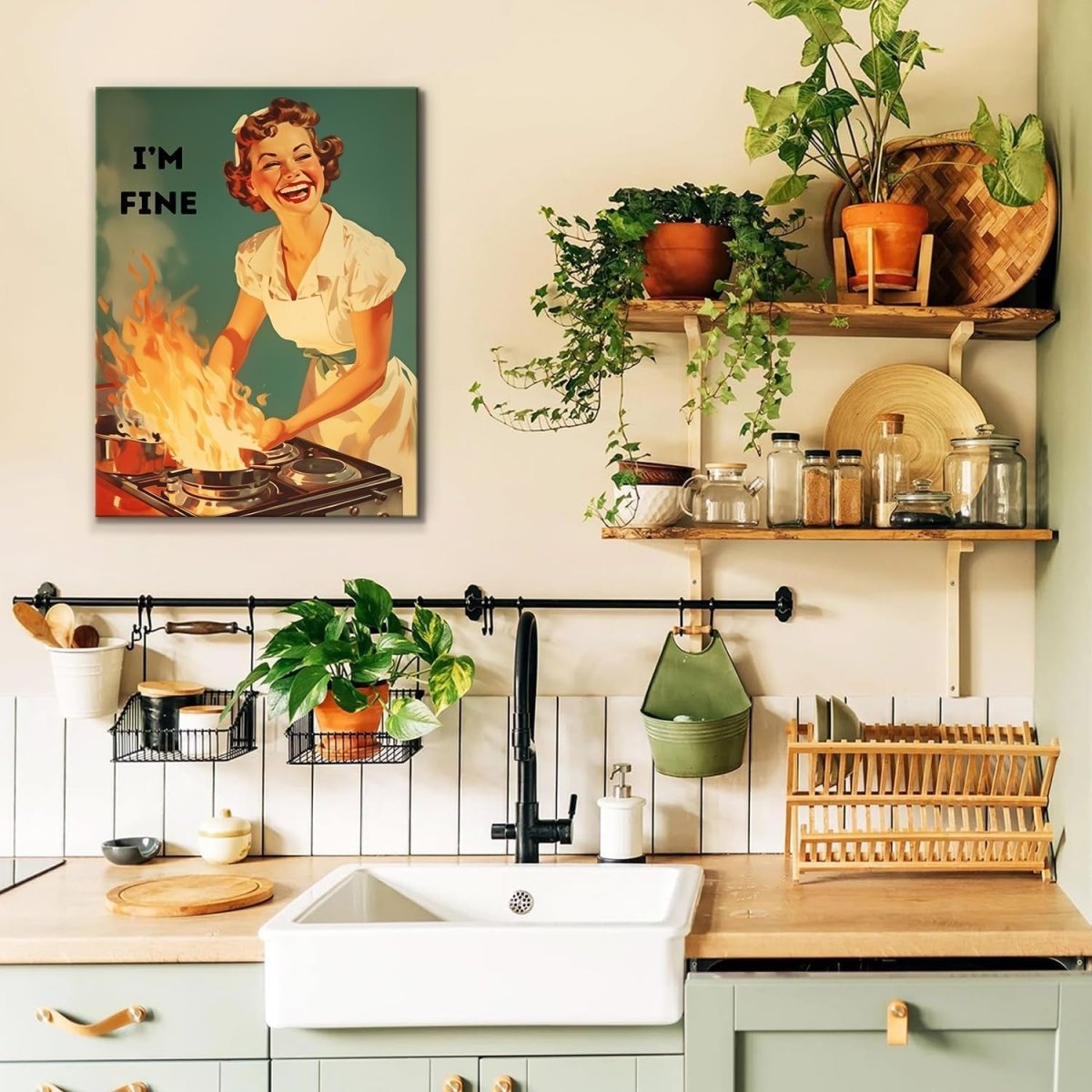 Funny Kitchen Wall Art Vintage 50s Poster Framed 12x16in - Kwikley