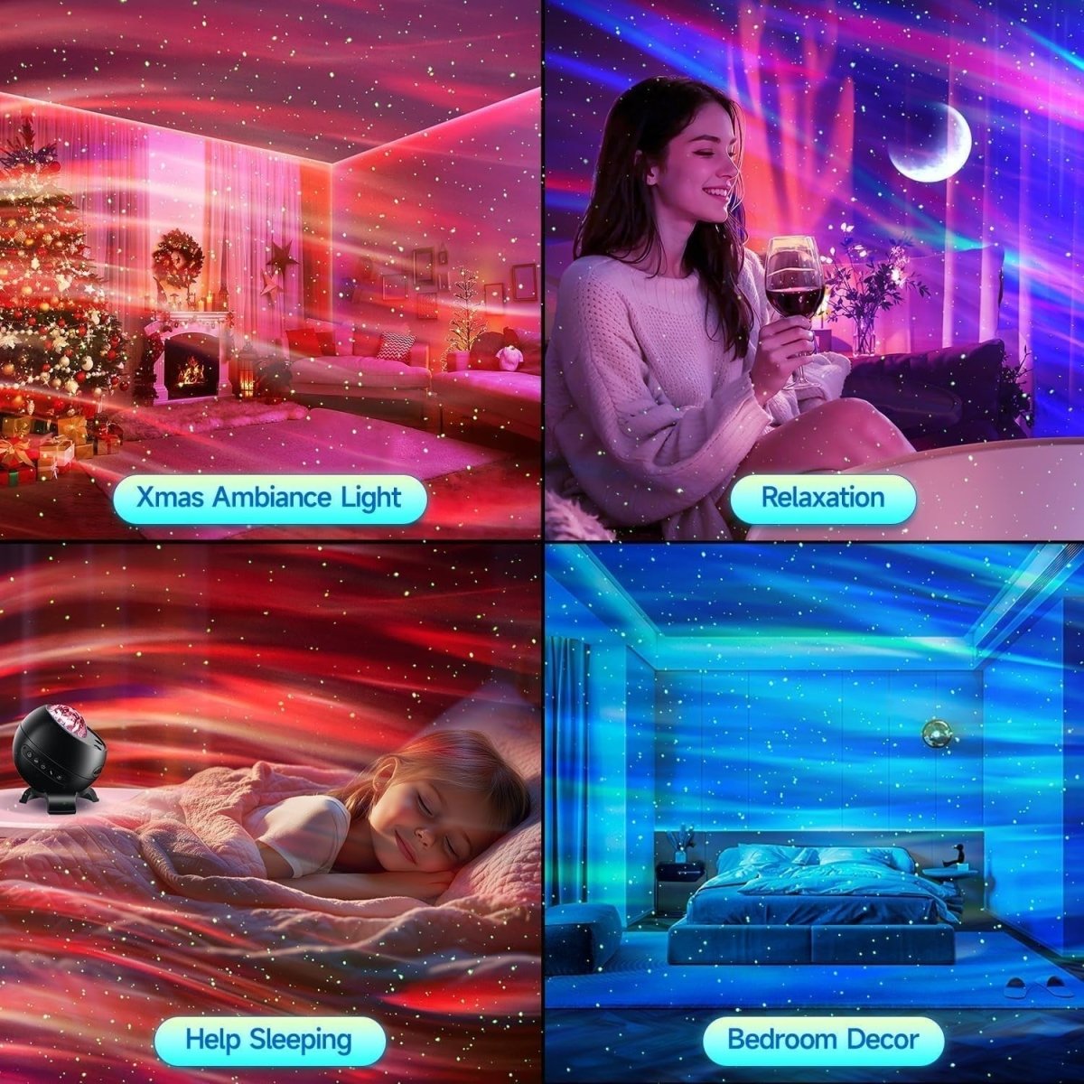 Galaxy Star Projector Aurora Light Bluetooth White Noise Ceiling Lamp - Kwikley