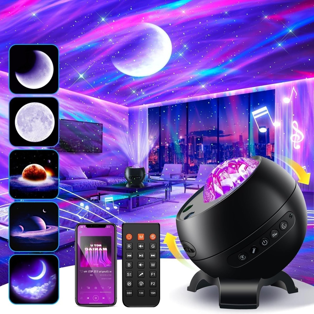 Galaxy Star Projector Aurora Light Bluetooth White Noise Ceiling Lamp - Kwikley