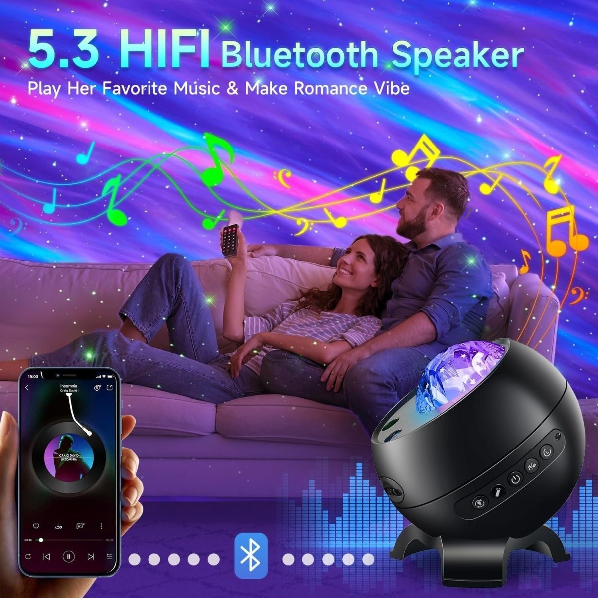 Galaxy Star Projector Aurora Light Bluetooth White Noise Ceiling Lamp - Kwikley
