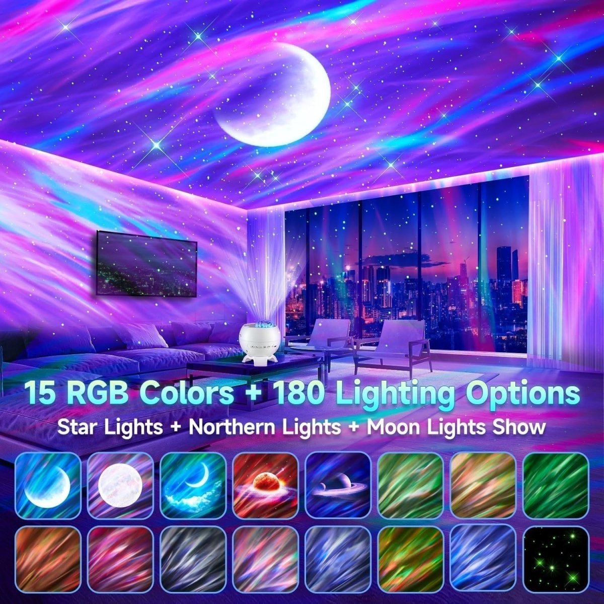 Galaxy Star Projector Moon Aurora Light Bluetooth White Noise Bedroom - Kwikley