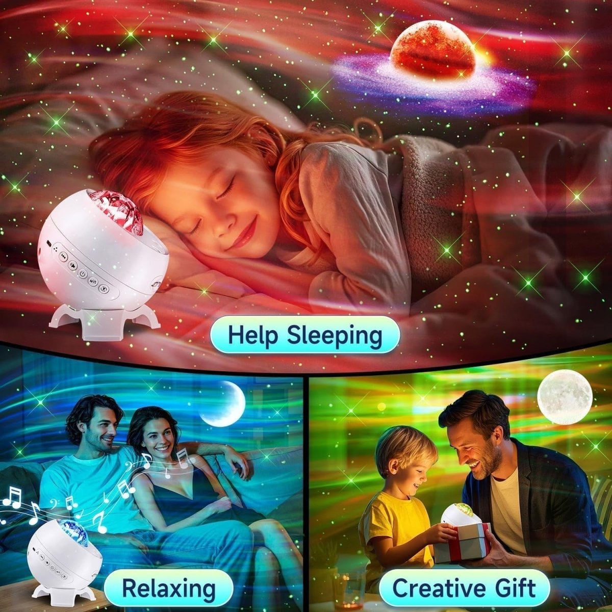 Galaxy Star Projector Moon Aurora Light Bluetooth White Noise Bedroom - Kwikley