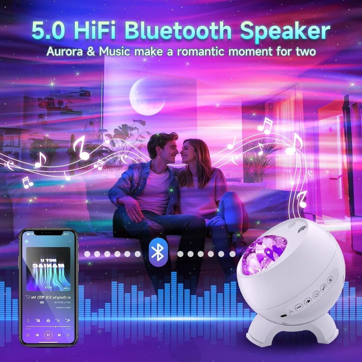 Galaxy Star Projector Moon Aurora Light Bluetooth White Noise Bedroom - Kwikley