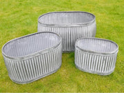 Galvanised Trough Planters Set 3 Metal Garden Dolly Tub Pots - Kwikley
