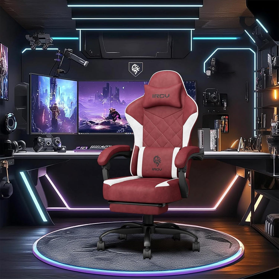 Gaming Chair Memory Foam Reclining Footrest Adjustable Backrest Office Red New - Kwikley