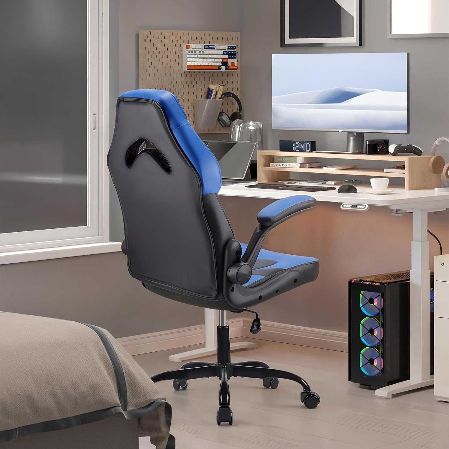 Gaming Chair Office Desk Computer Racing Ergonomic PU Leather Adjustable Blue - Kwikley