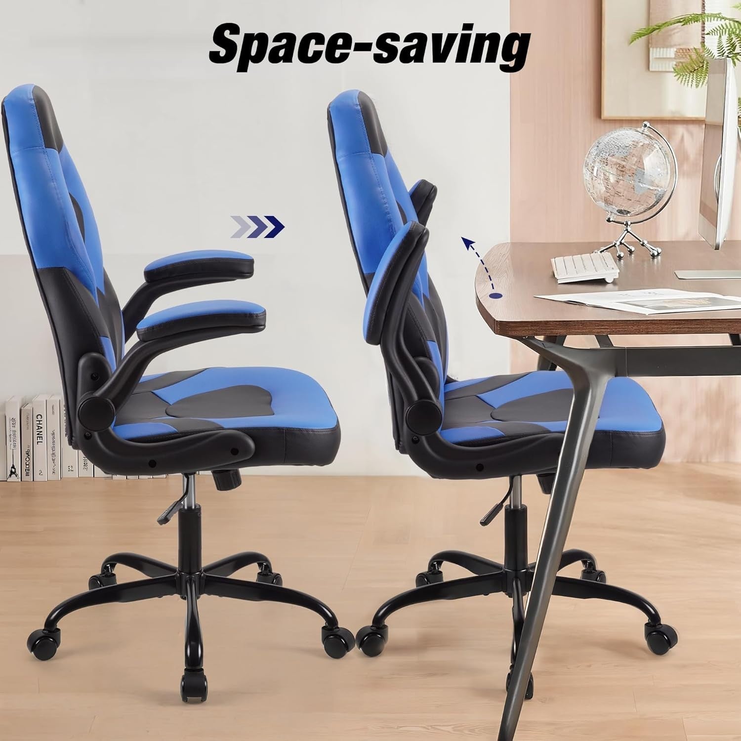 Gaming Chair Office Desk Computer Racing Ergonomic PU Leather Adjustable Blue - Kwikley