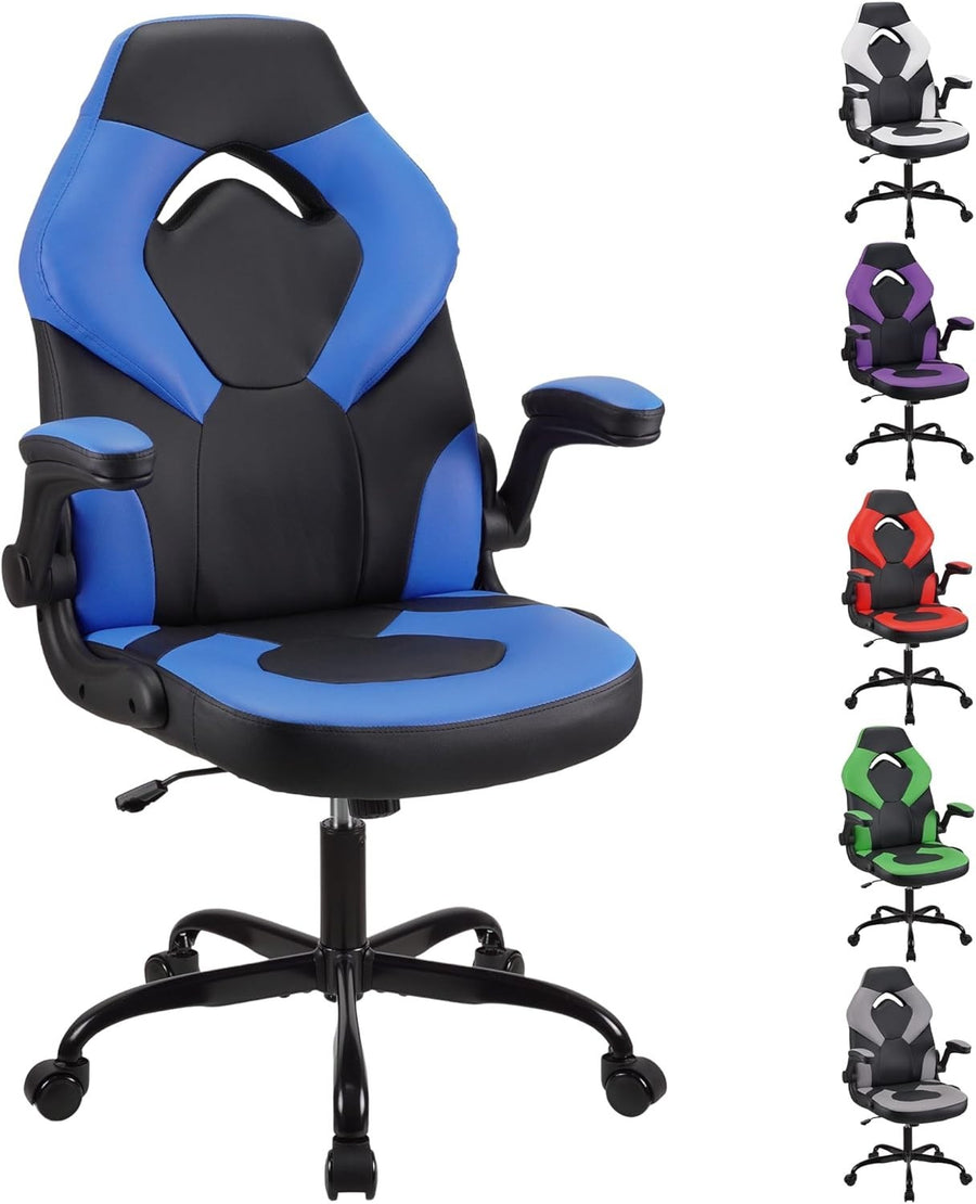 Gaming Chair Office Desk Computer Racing Ergonomic PU Leather Adjustable Blue - Kwikley