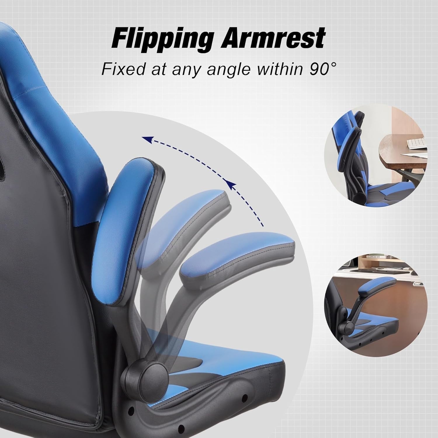 Gaming Chair Office Desk Computer Racing Ergonomic PU Leather Adjustable Blue - Kwikley
