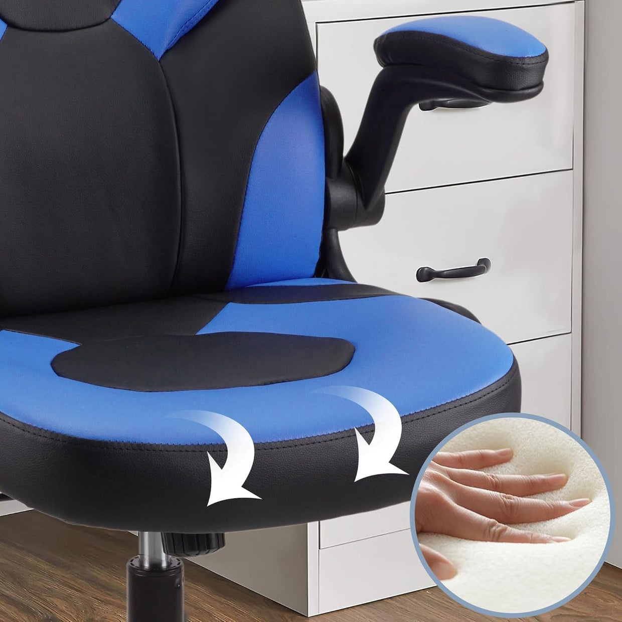 Gaming Chair Office Desk Computer Racing Ergonomic PU Leather Adjustable Blue - Kwikley