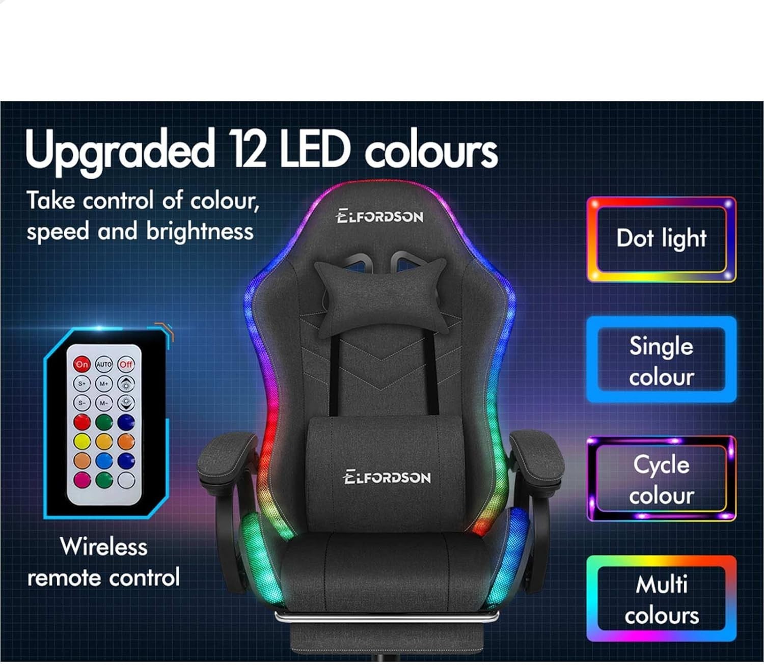 Gaming Chair Office Desk PC LED RGB Massage Recliner Swivel Linen Grey New - Kwikley