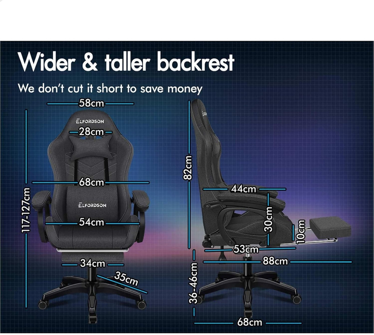 Gaming Chair Office Desk PC LED RGB Massage Recliner Swivel Linen Grey New - Kwikley