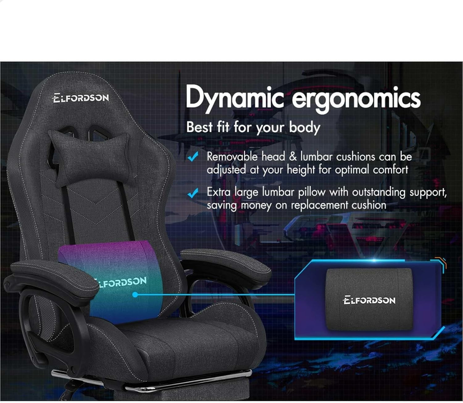 Gaming Chair Office Desk PC LED RGB Massage Recliner Swivel Linen Grey New - Kwikley