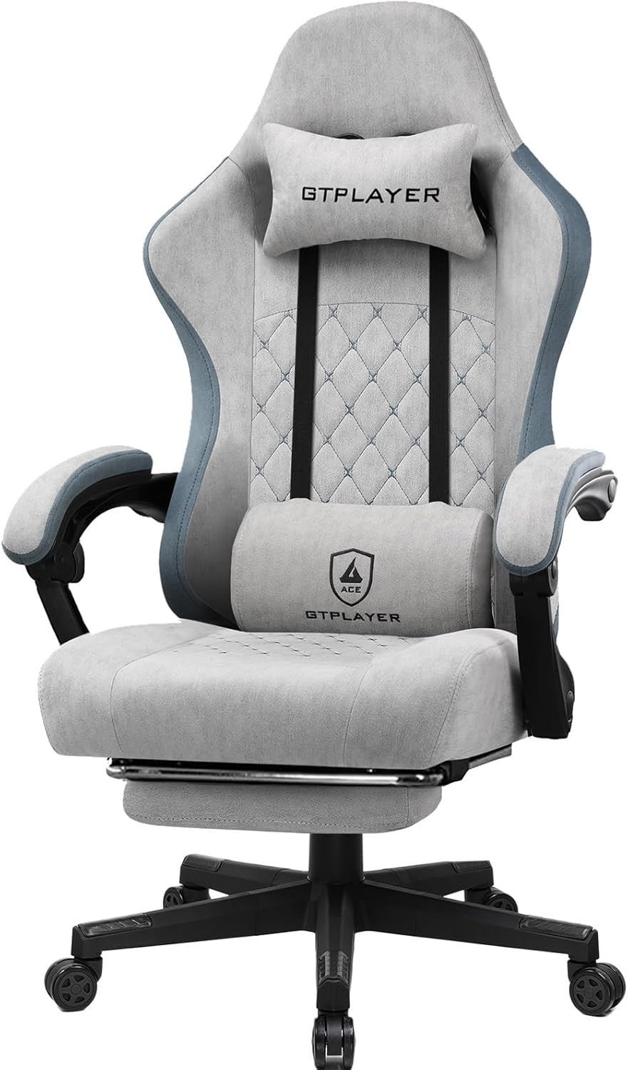 Gaming Chair Office Desk Swivel PC Suede Velvet Fabric Recliner Tall Max 150KG - Kwikley