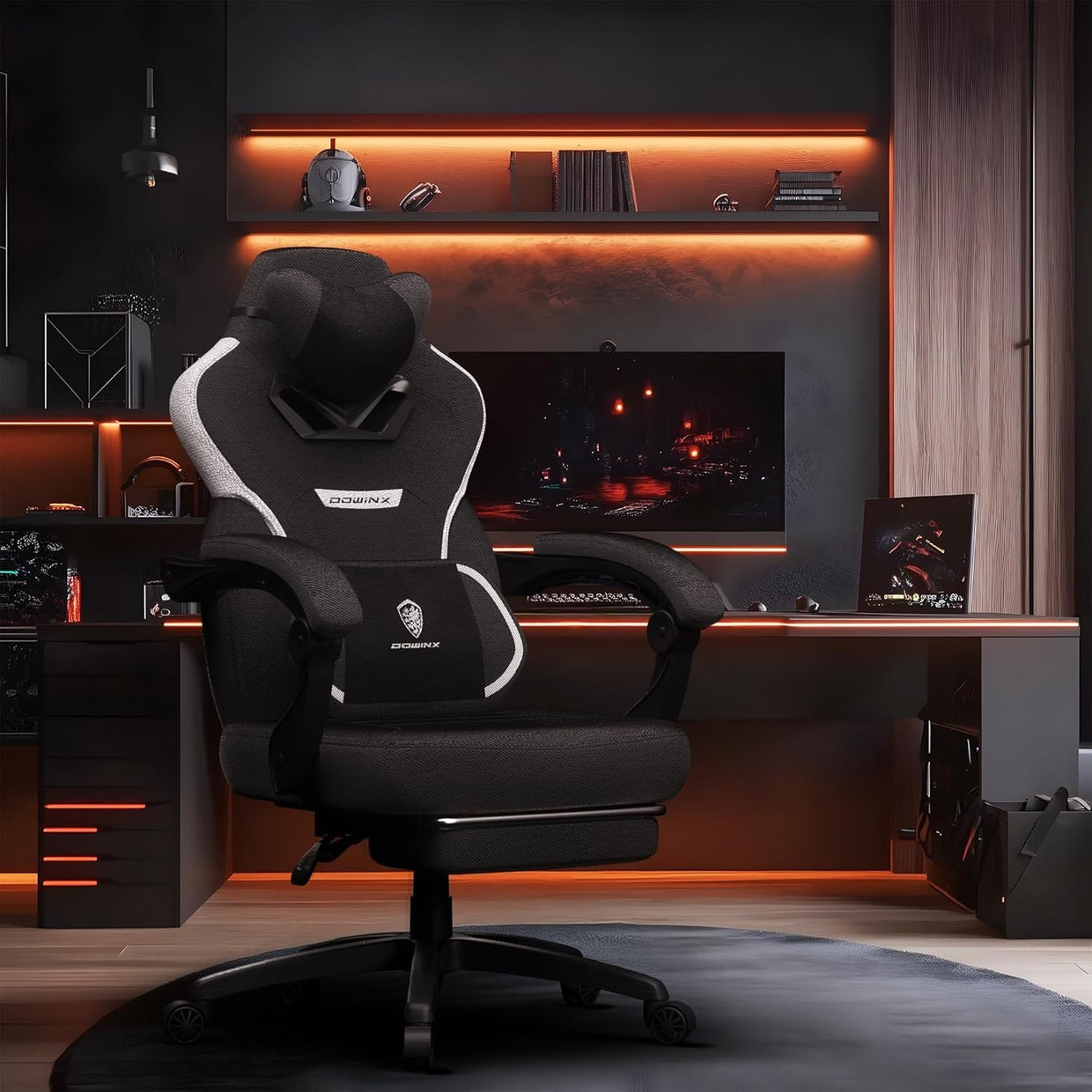 Gaming Chair Office Desk Swivel Recliner Adjustable Backrest Footrest 200lb - Kwikley