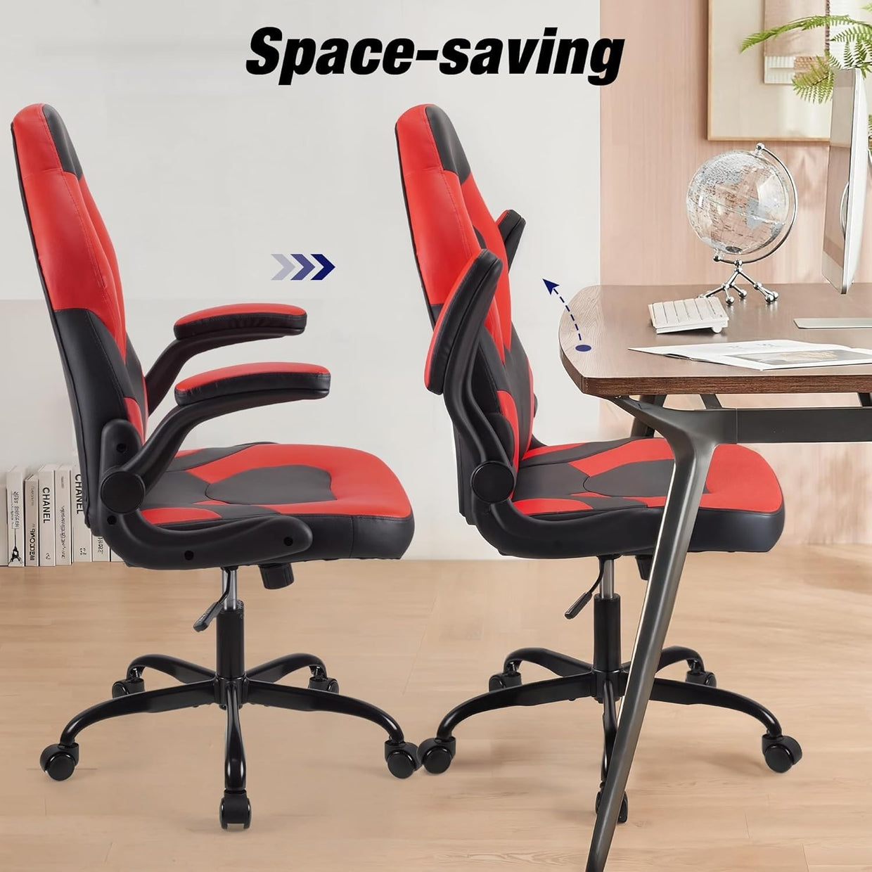 Gaming Chair Office Desk Swivel Red Faux Leather Ergonomic Adjustable Height New - Kwikley