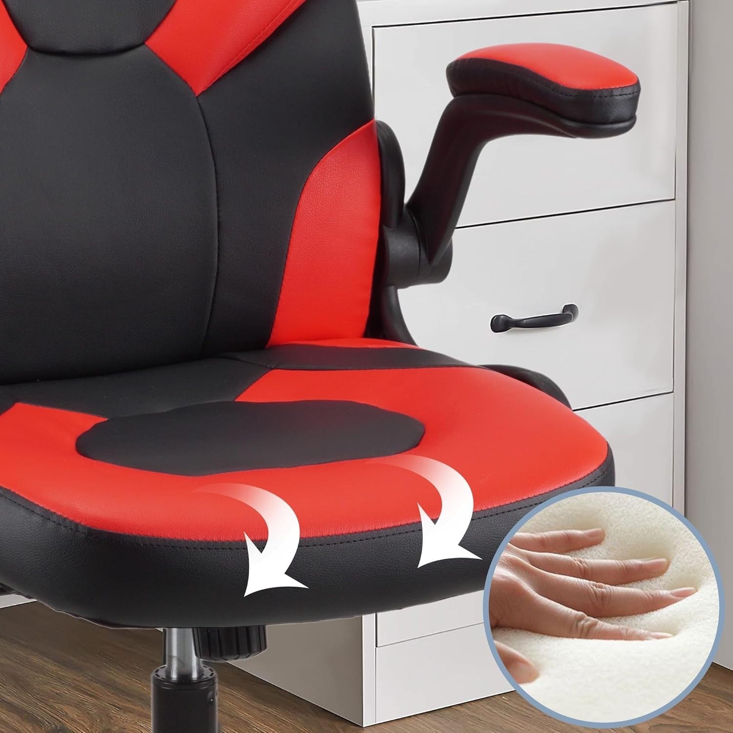 Gaming Chair Office Desk Swivel Red Faux Leather Ergonomic Adjustable Height New - Kwikley