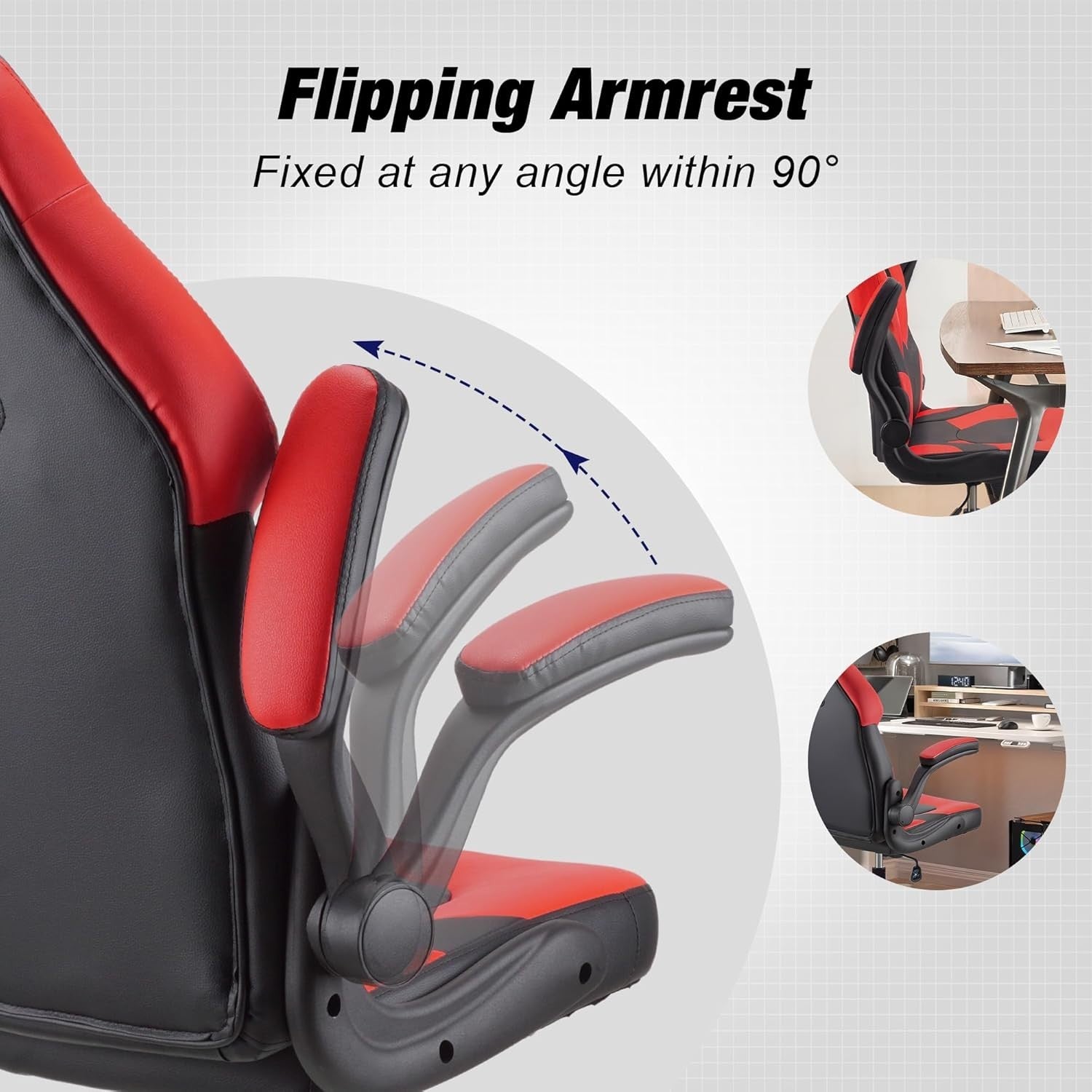 Gaming Chair Office Desk Swivel Red Faux Leather Ergonomic Adjustable Height New - Kwikley