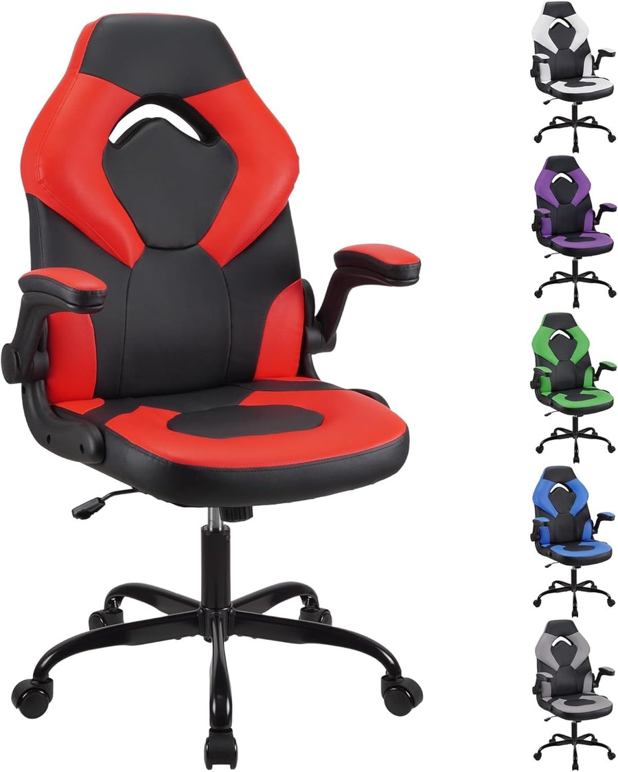 Gaming Chair Office Desk Swivel Red Faux Leather Ergonomic Adjustable Height New - Kwikley