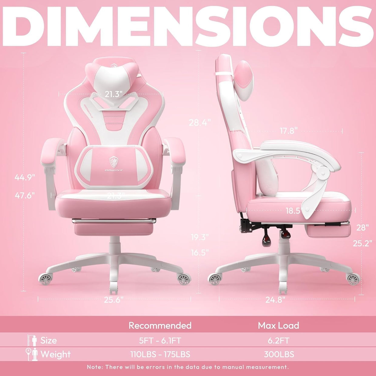 Gaming Chair PU Leather Recliner Massage Headrest Pink White Desk Office - Kwikley