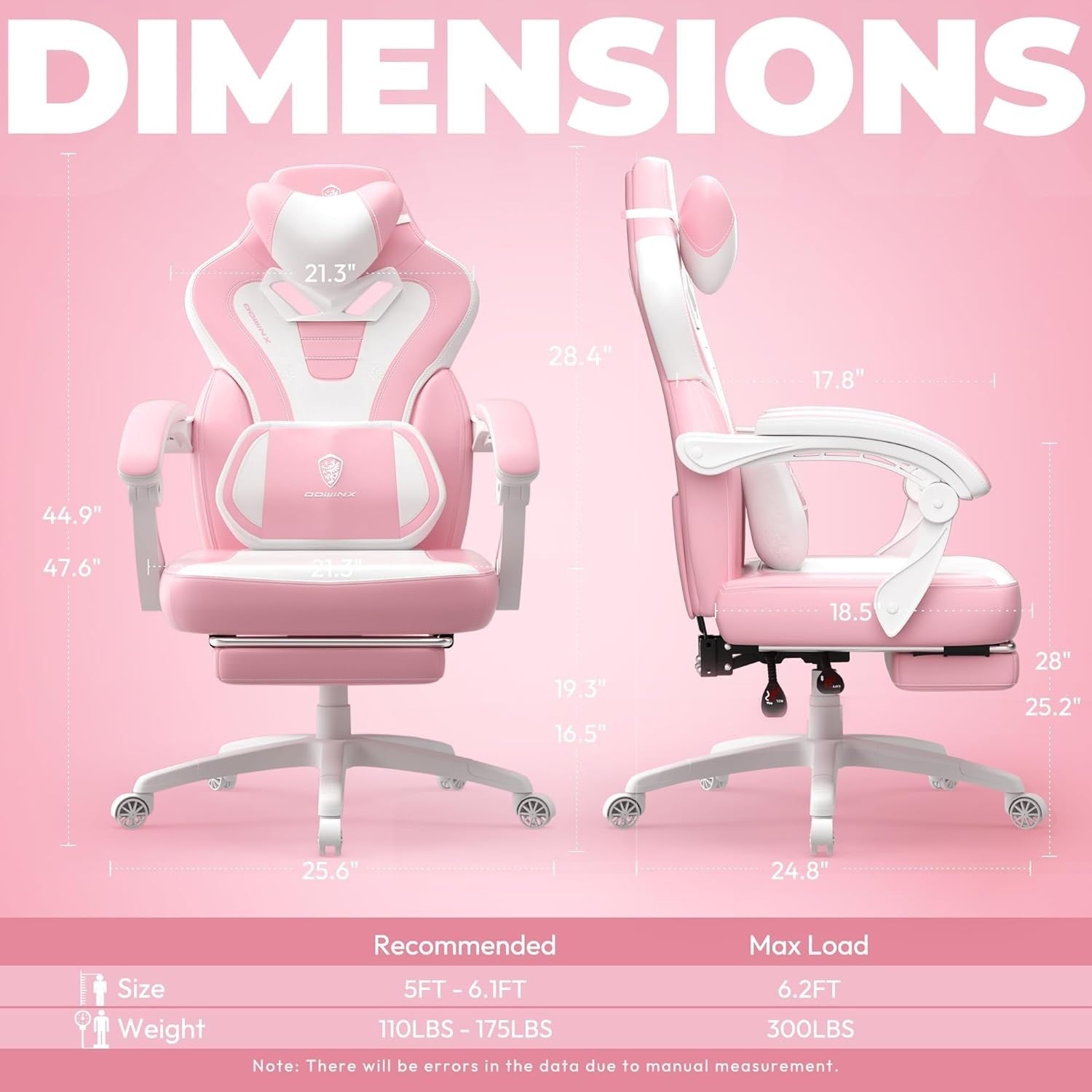 Gaming Chair PU Leather Recliner Massage Headrest Pink White Desk Office - Kwikley