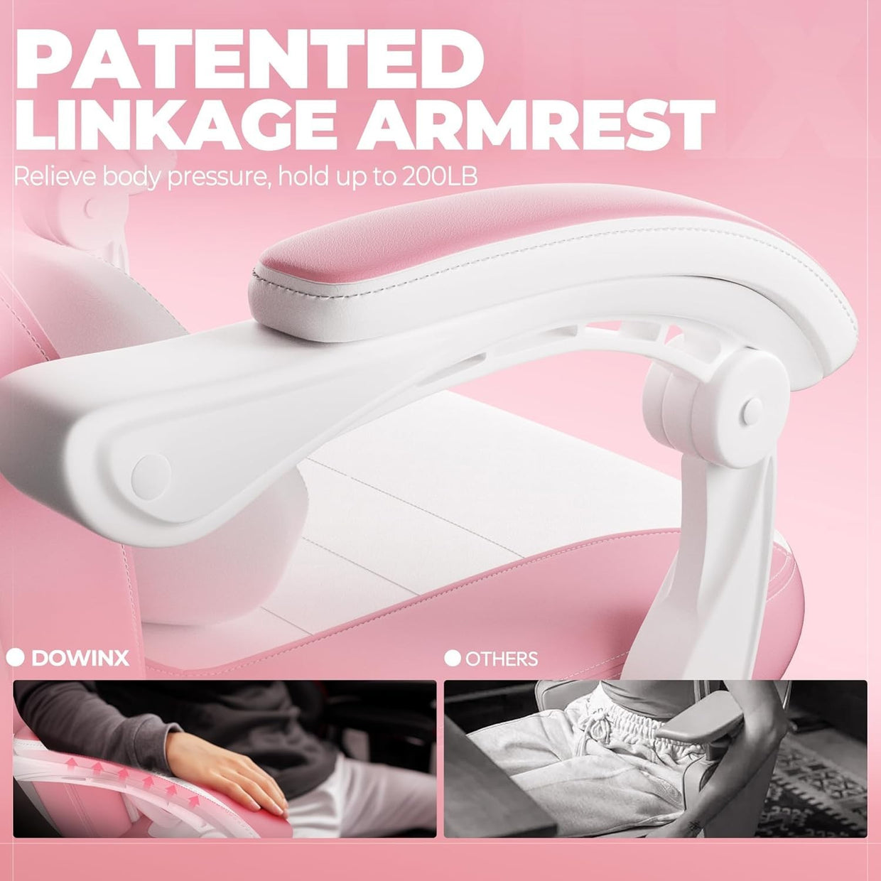 Gaming Chair PU Leather Recliner Massage Headrest Pink White Desk Office - Kwikley