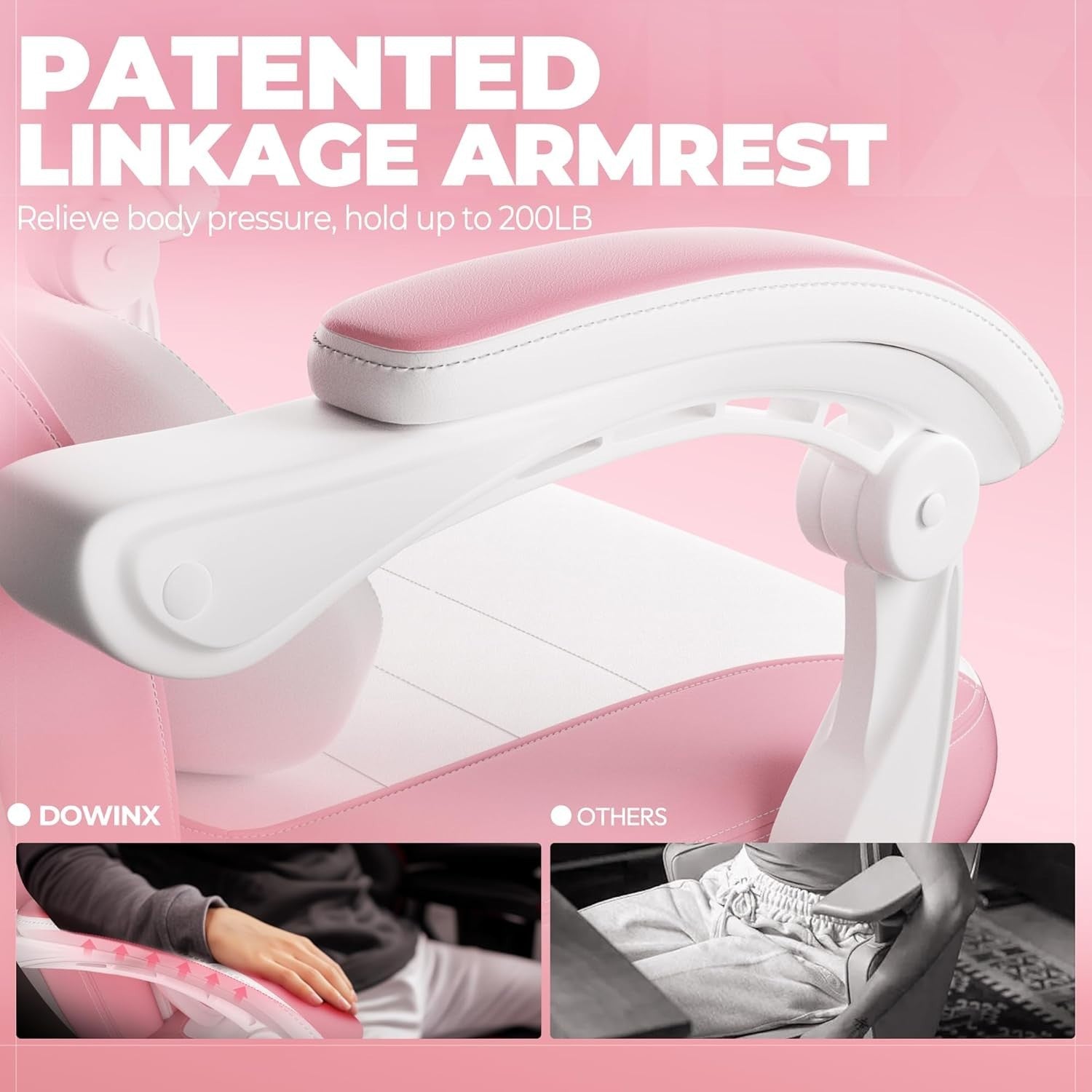Gaming Chair PU Leather Recliner Massage Headrest Pink White Desk Office - Kwikley