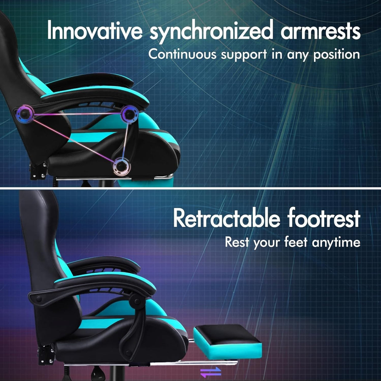 Gaming Chair PU Leather Recliner Swivel Ergonomic Office Desk Seat Cyan - Kwikley