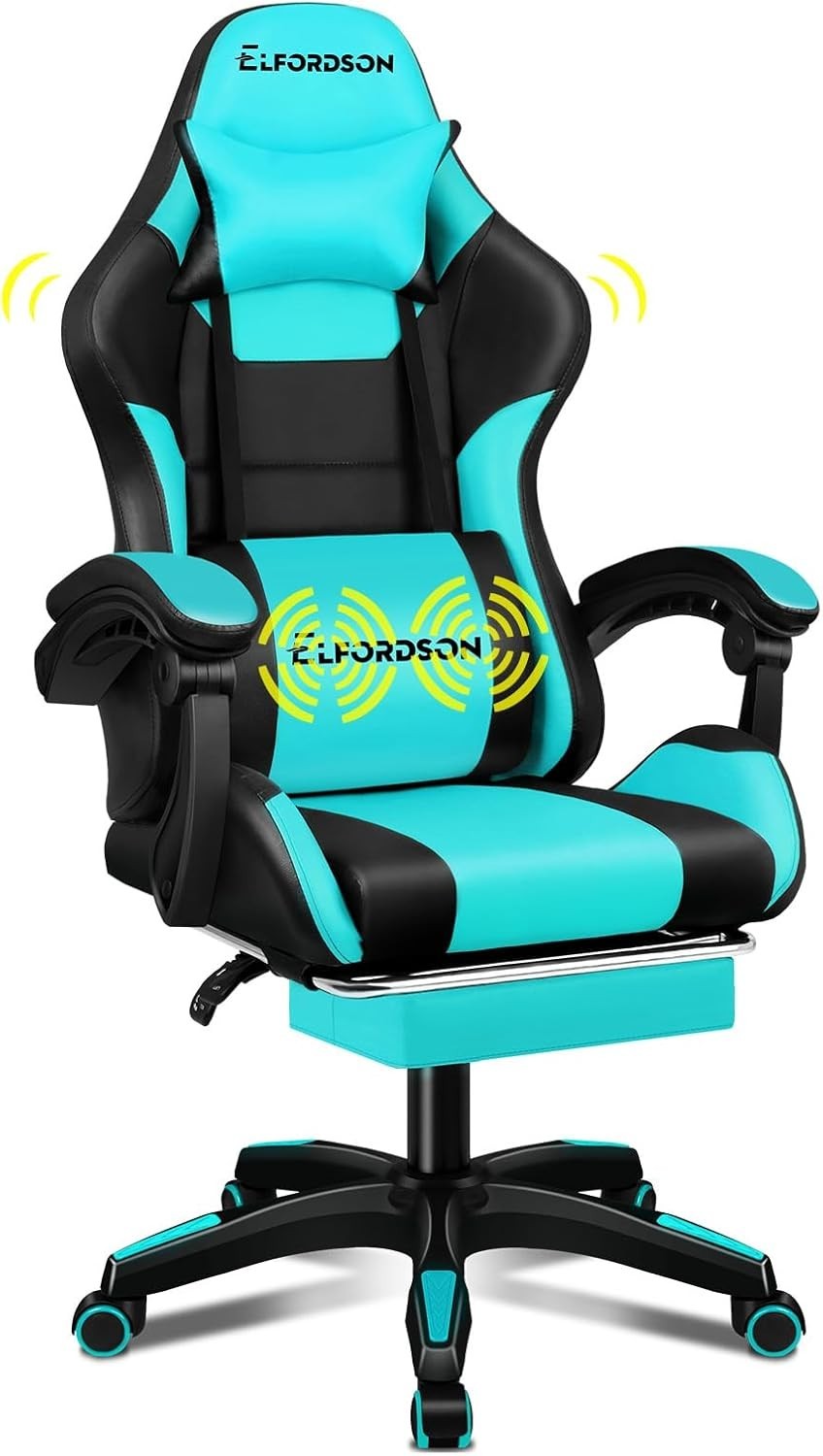 Gaming Chair PU Leather Recliner Swivel Ergonomic Office Desk Seat Cyan - Kwikley