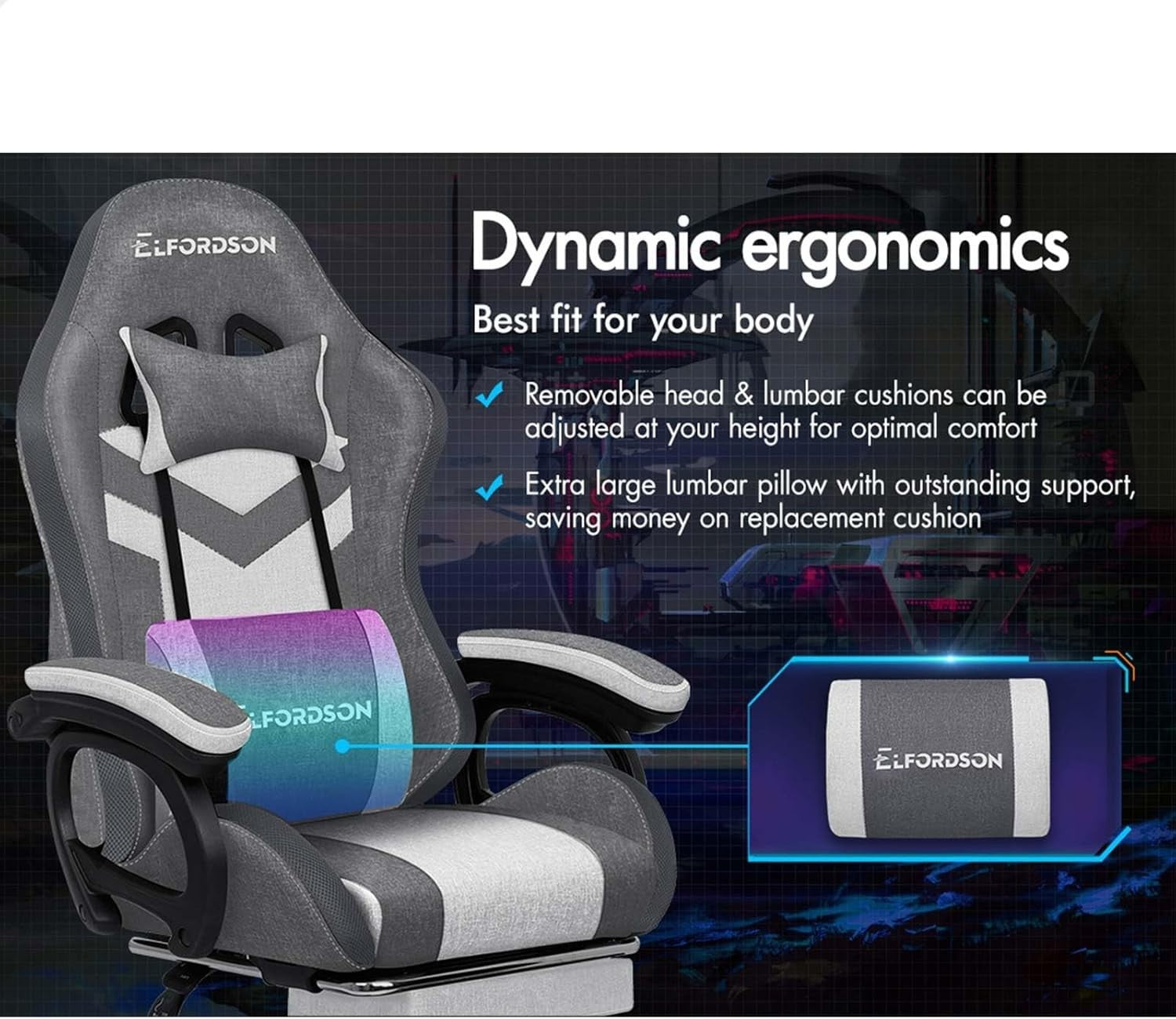 Gaming Chair RGB LED Light Massage Recliner PC Office Desk Swivel Grey - Kwikley