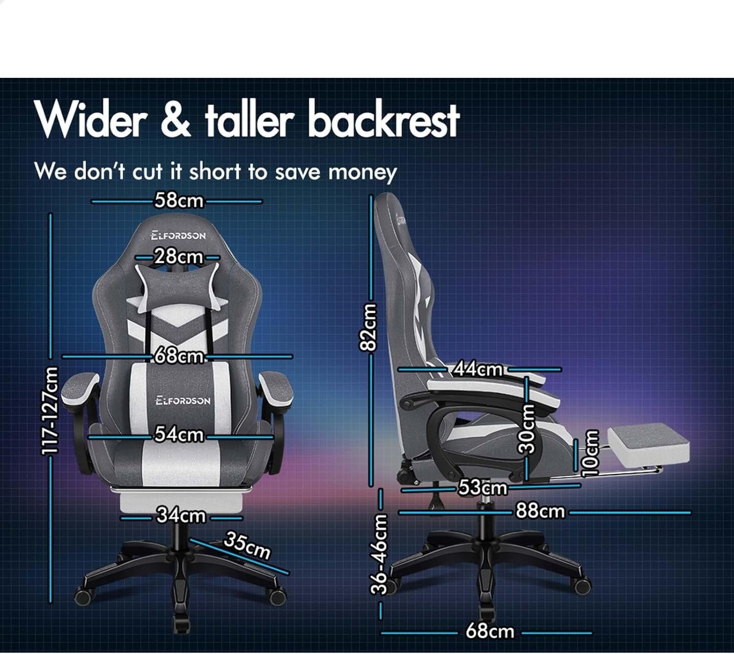 Gaming Chair RGB LED Light Massage Recliner PC Office Desk Swivel Grey - Kwikley