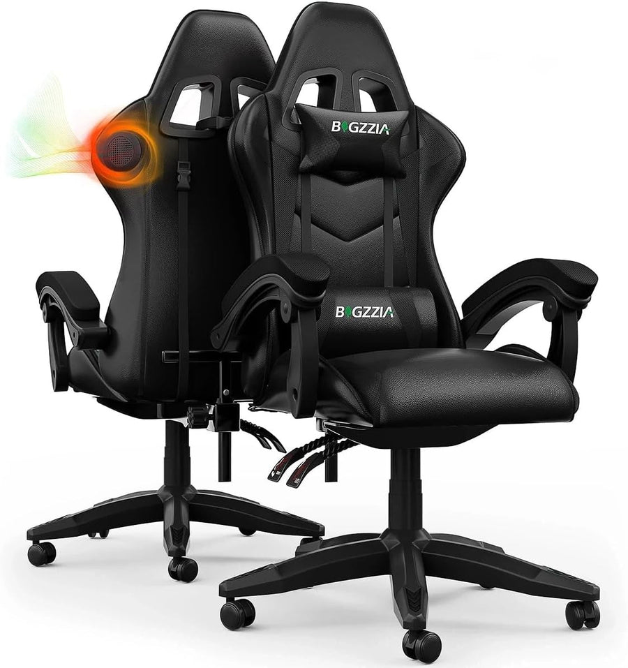 Gaming Chair with Bluetooth Speakers Reclining Ergonomic Black - Kwikley