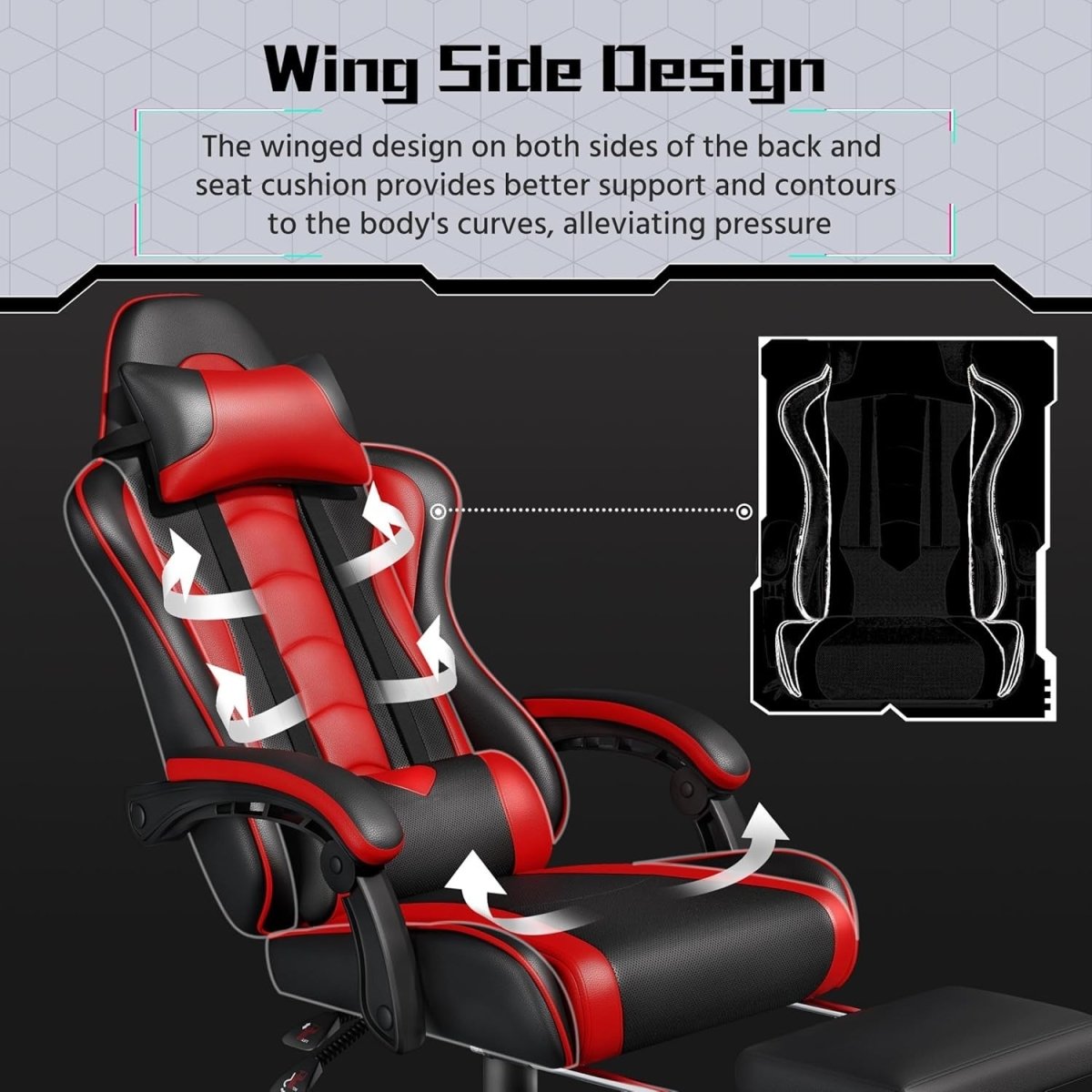 Gaming Chair with Footrest Massage Reclining Ergonomic Black Red - Kwikley
