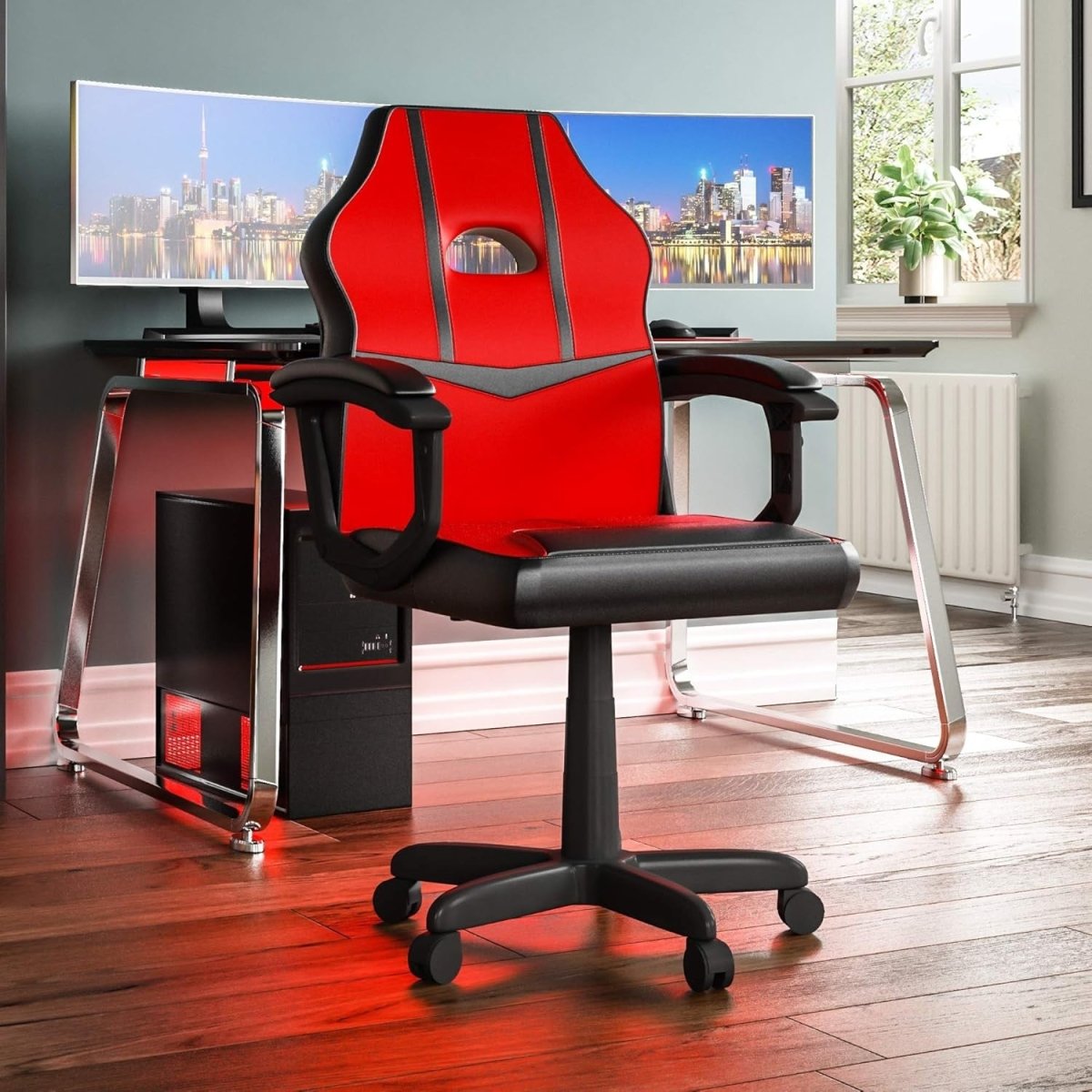 Gaming Office Chair Swivel PU Leather Executive Desk Chair Red - Kwikley