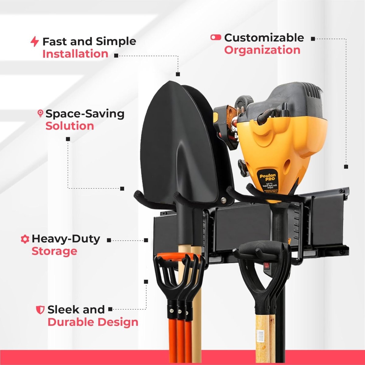 Garage Tool Organizer Wall Mount Heavy Duty Rack 300lbs Hooks - Kwikley