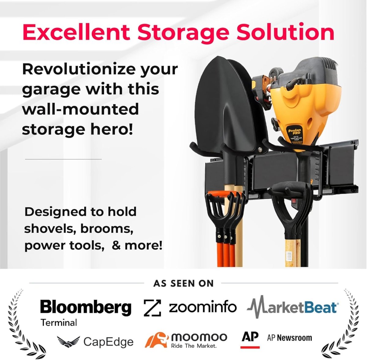 Garage Tool Organizer Wall Mount Heavy Duty Rack 300lbs Hooks - Kwikley