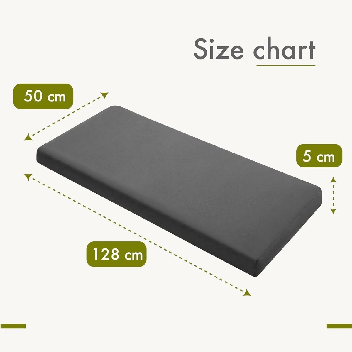 Garden Bench Cushion 128x50x5cm Water Resistant Seat Pad Patio Bench - Kwikley
