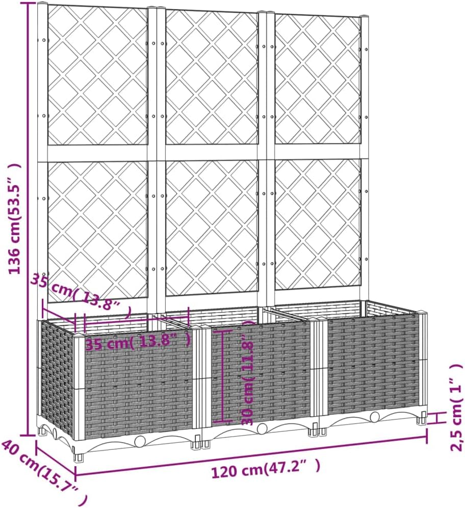 Garden Planter with Trellis 136cm Raised Bed Outdoor Plant Box - Kwikley