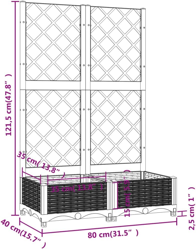 Garden Planter with Trellis 80x40x121.5cm Outdoor Climbing Pot - Kwikley