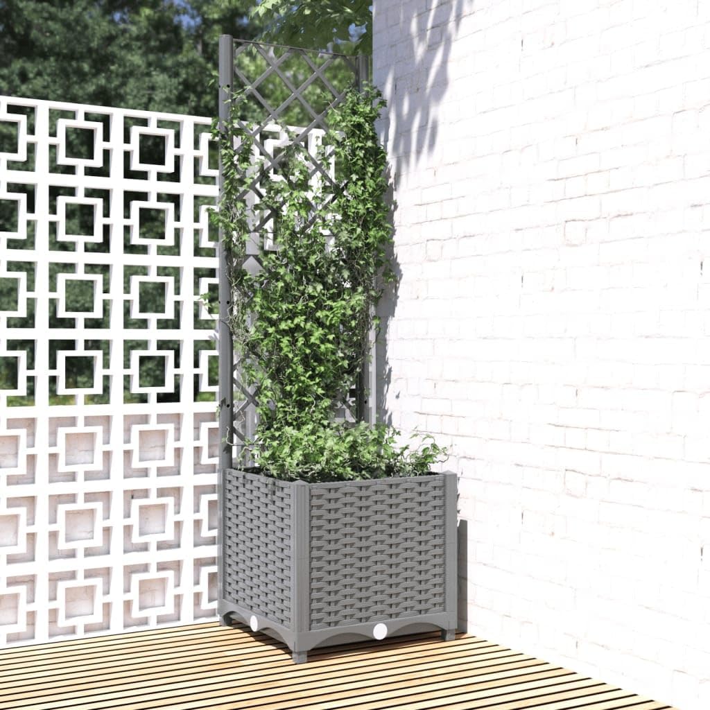 Garden Planter with Trellis Light Grey Outdoor Climbing Plant Box - Kwikley